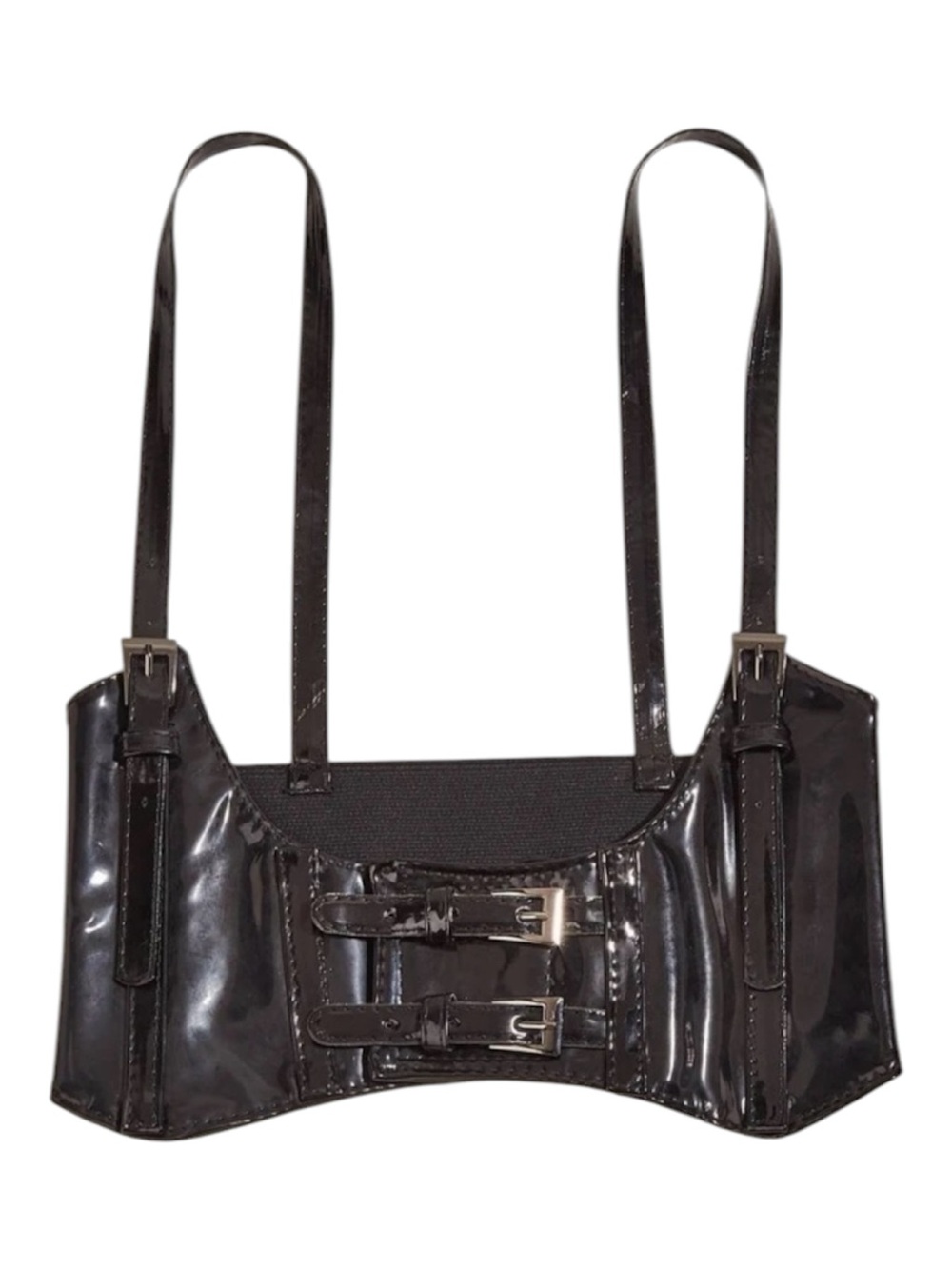 Black Patent Faux-Leather Corset Buckle Harness Belt